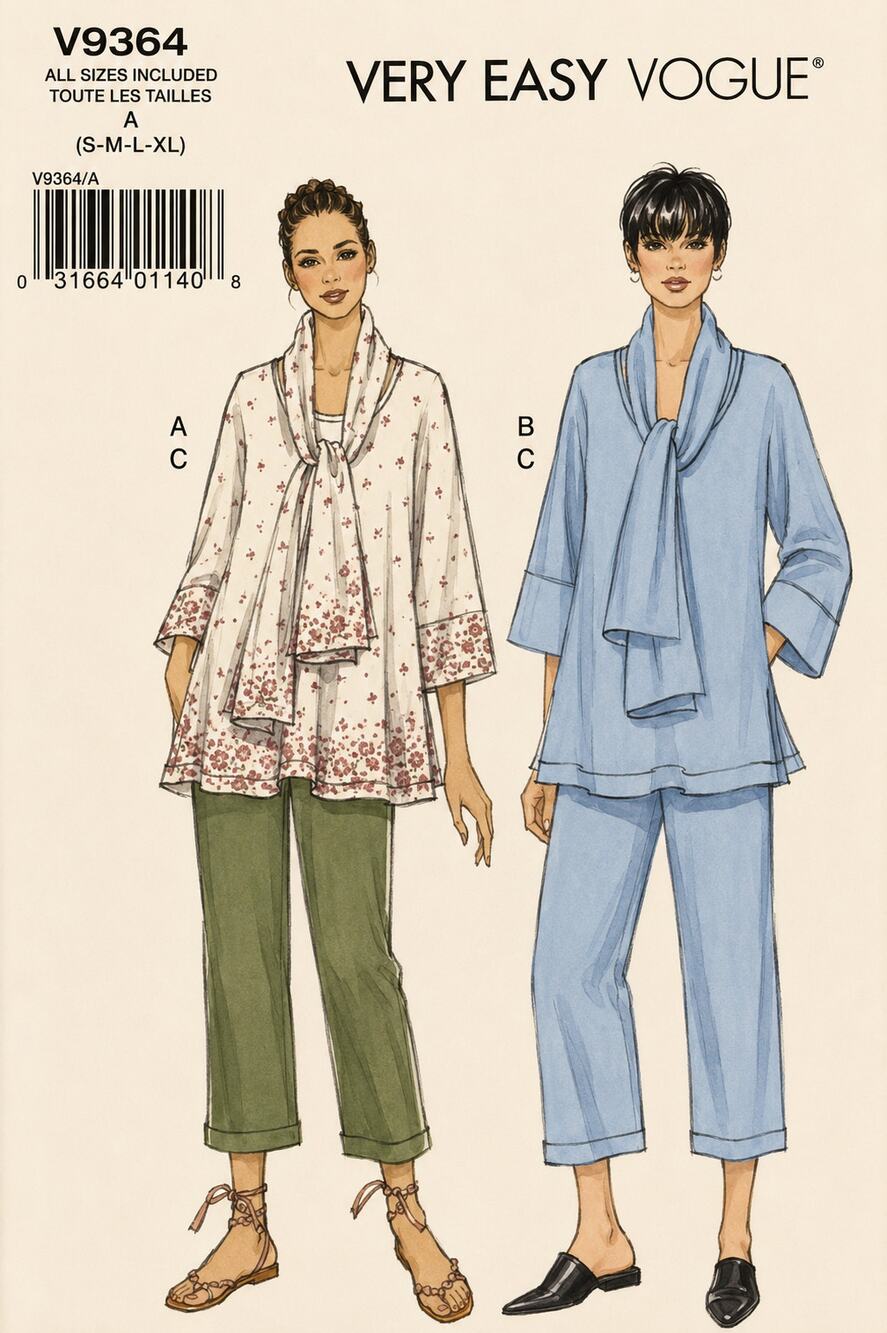 Vogue V9364 Sewing Pattern Lounge Resort Wear Top Pants Plus Size 8-22 Uncut
